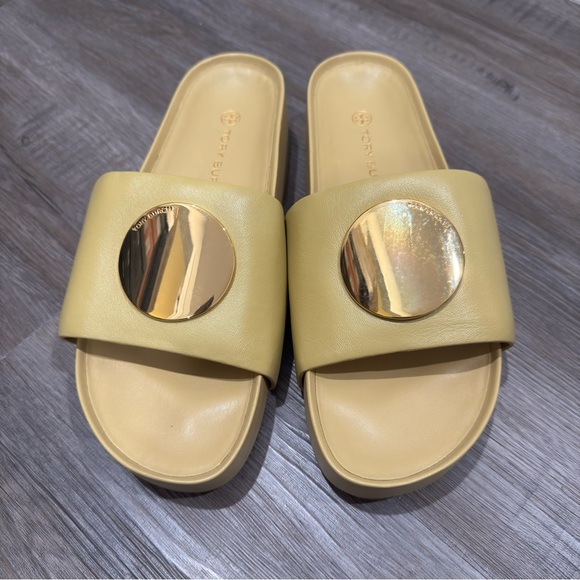 Tory Burch Shoes - Tory Burch Patos Platform Sandal in Cornbread Yellow Leather Slides